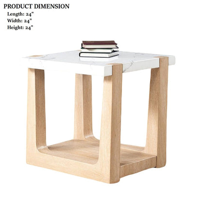 Natural White End Table - 24" Modern Design
