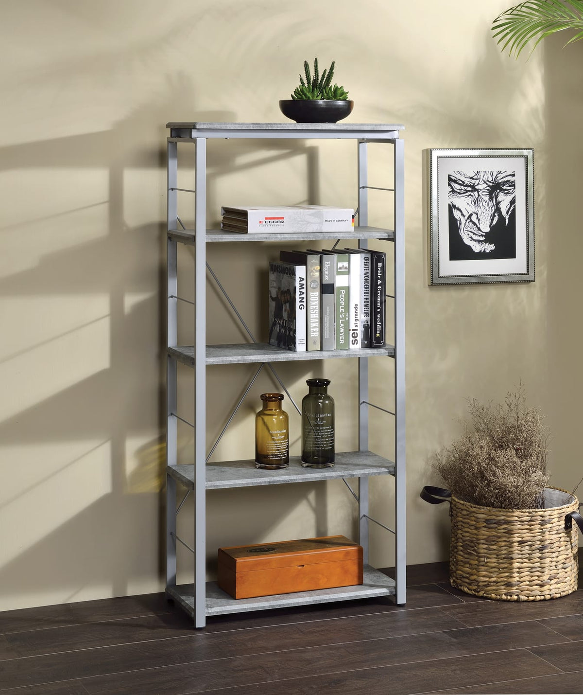 Silver Faux Concrete Bookshelf - 53" Tall