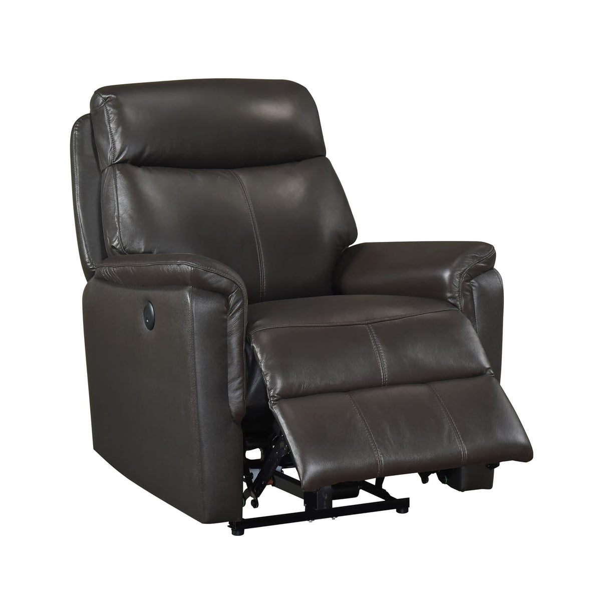 Dark Brown Power Recliner - Luxurious Leather Charging Ports for Living Room