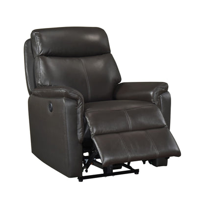 Dark Brown Power Recliner - Luxurious Leather Charging Ports for Living Room