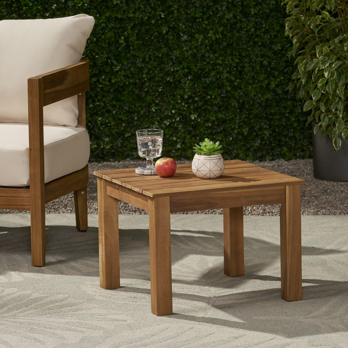 Acacia Wood Side Table - Brown Patio Furniture