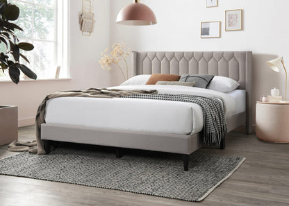 Modern Queen Bed Frame - Light Brown Burlap Headboard