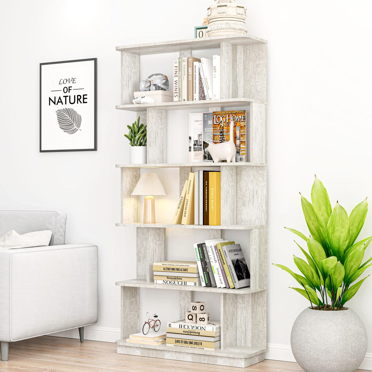 Light Gray 64.56" Modern 5-Tier Bookcase MDF Display Shelving