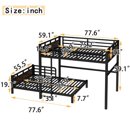 Full over Full Metal Bunk Bed - Black+Vintage for Bedroom
