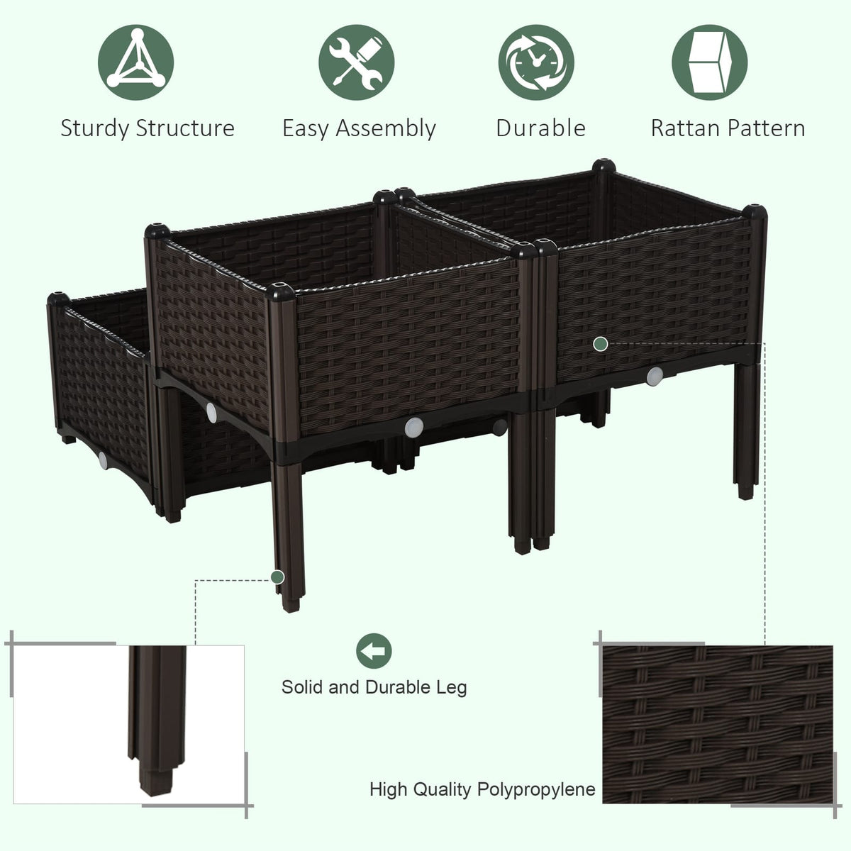 Outsunny 4 Piece Raised Garden Bed - Brown Plastic Planters