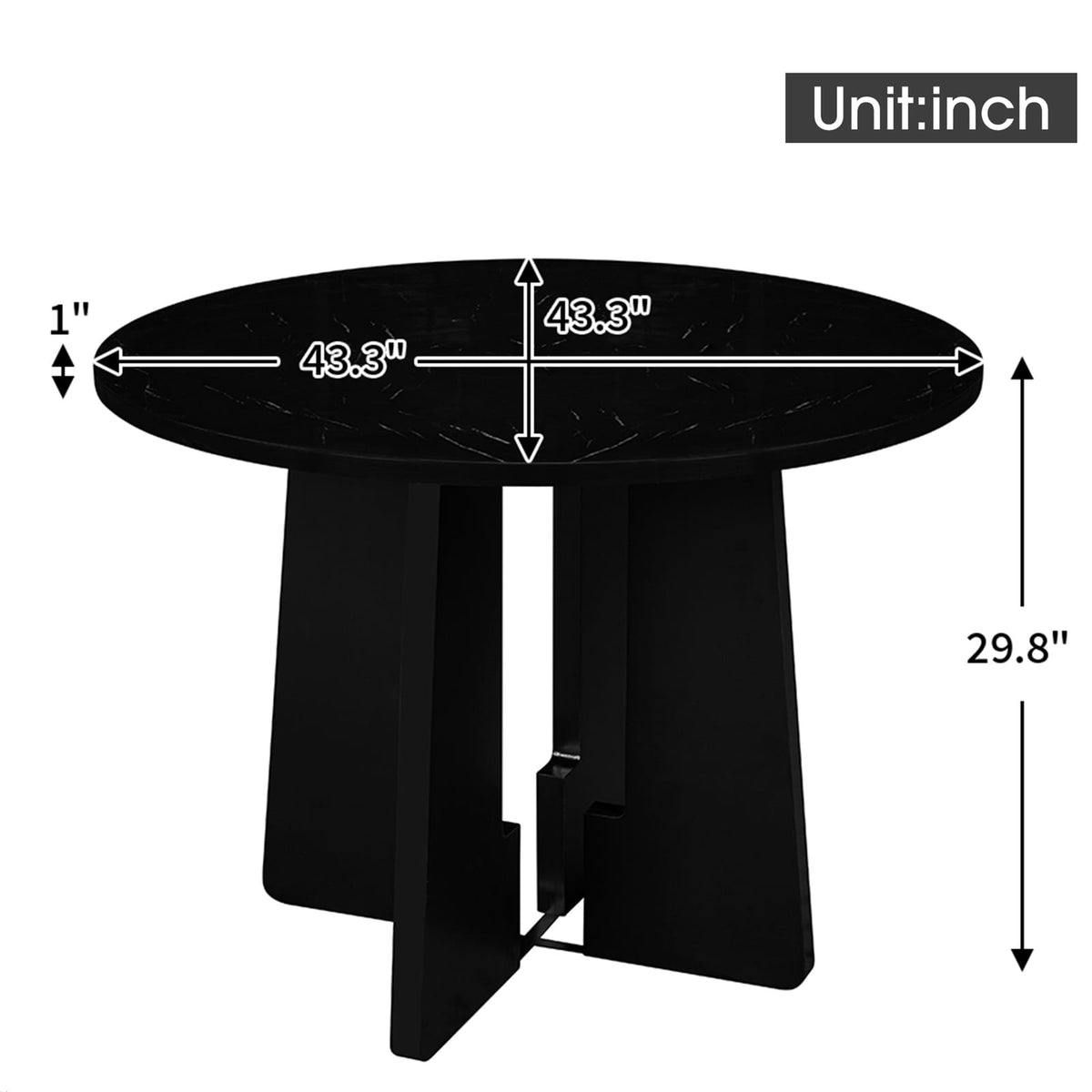 Round Dining Table - 43 Inch Black MDF Tabletop