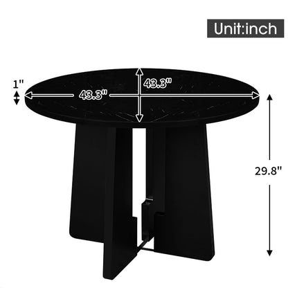 Round Dining Table - 43 Inch Black MDF Tabletop