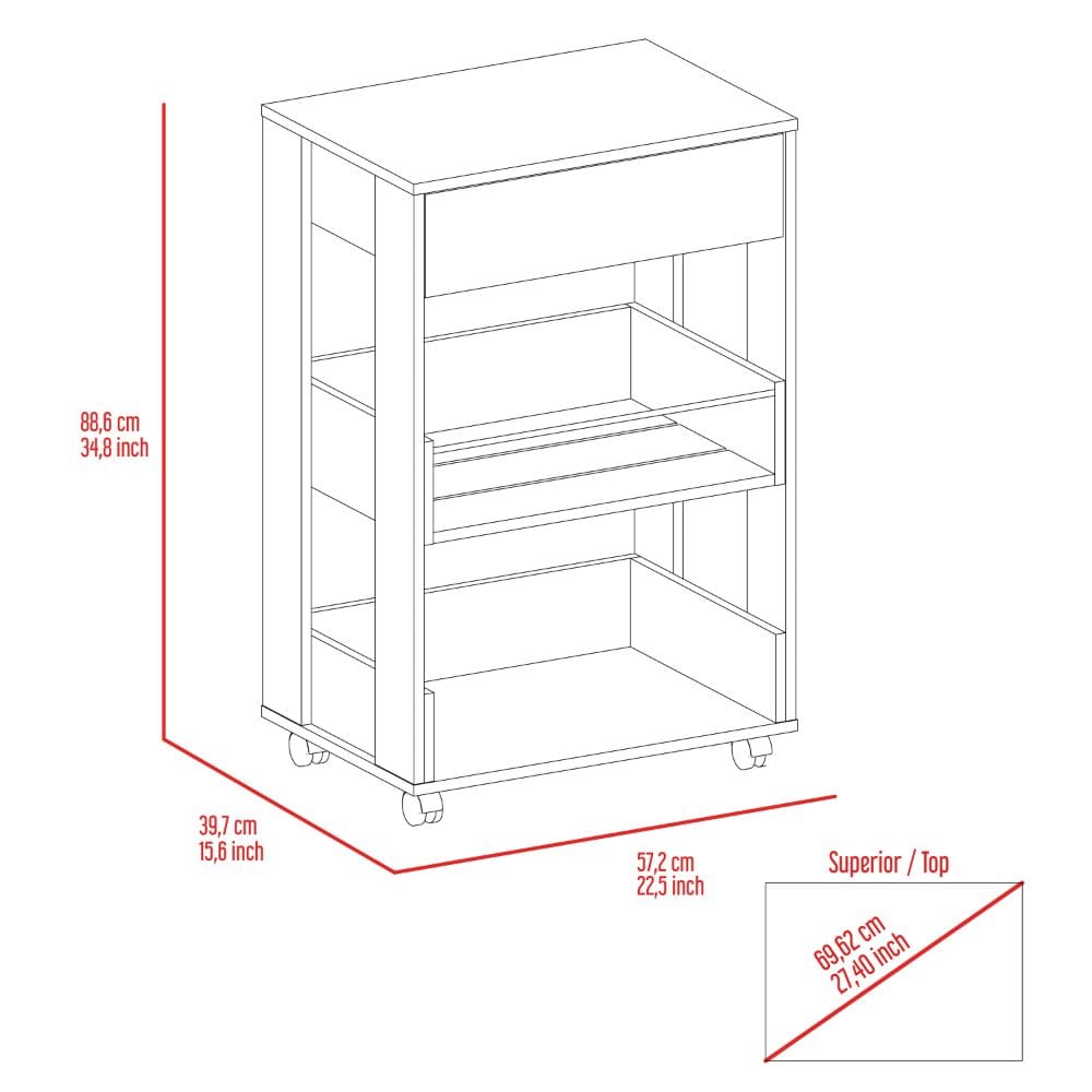 Multicolor Particle Board Kitchen Storage Cart with Casters