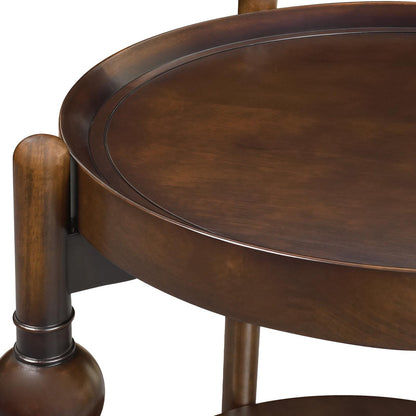 Dark Brown Round Side Table with Shelf for Bedroom or Living Room