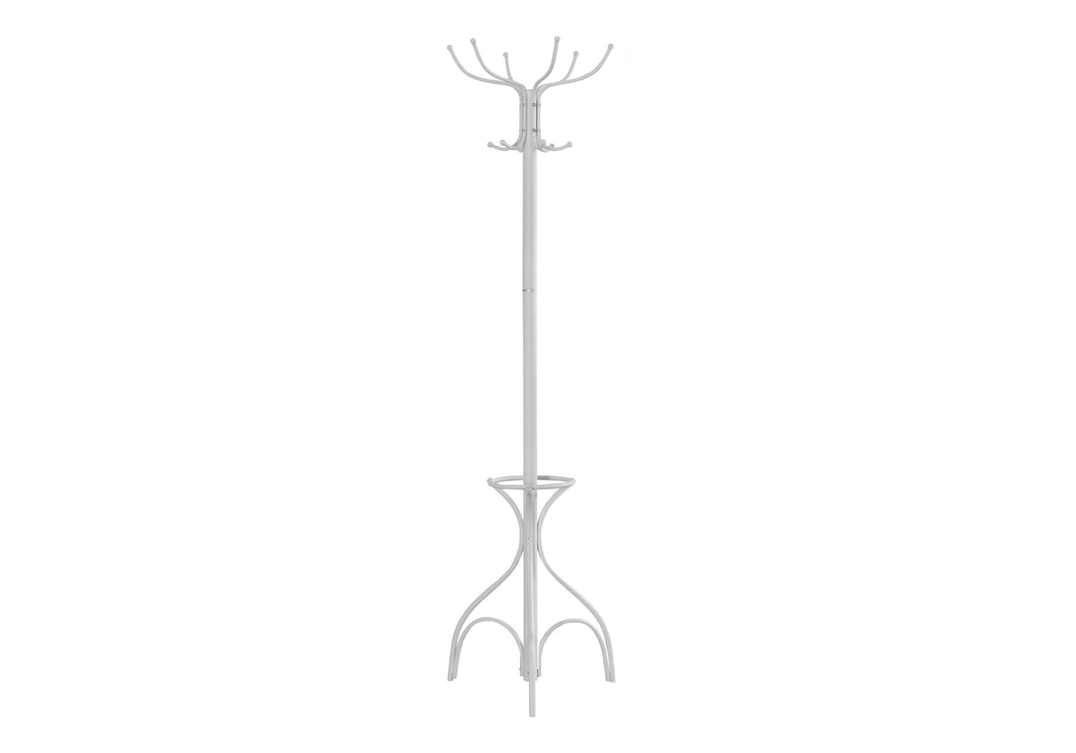 White Metal 12-Hook Coat Rack - 70" Hall Tree for Living Room