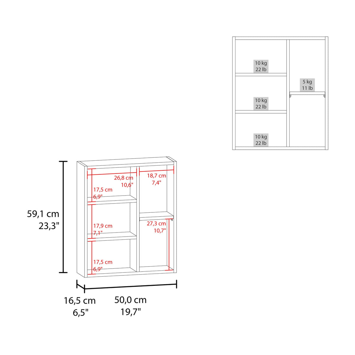 White Medicine Cabinet - 5 Shelf Storage for Bathroom
