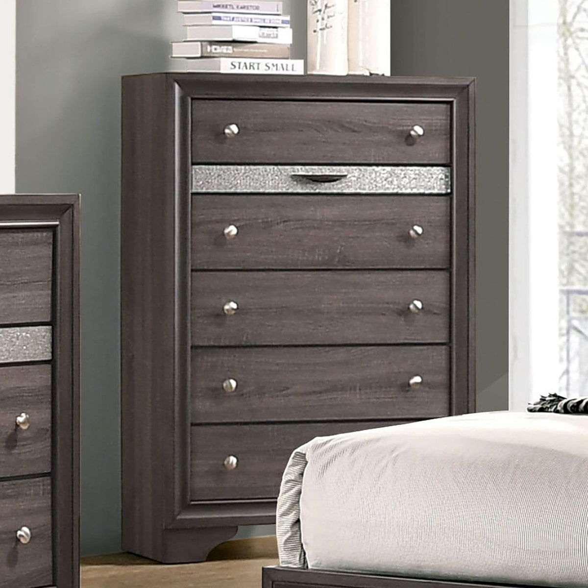 Gray Solid Wood Chest Drawers Bedroom Dresser with Hidden Jewelry Drawer