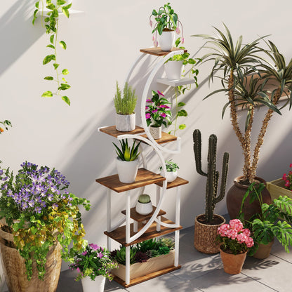 Outsunny 8 Tier Plant Stand - Tall Steel & Wood Shelf for Living Room