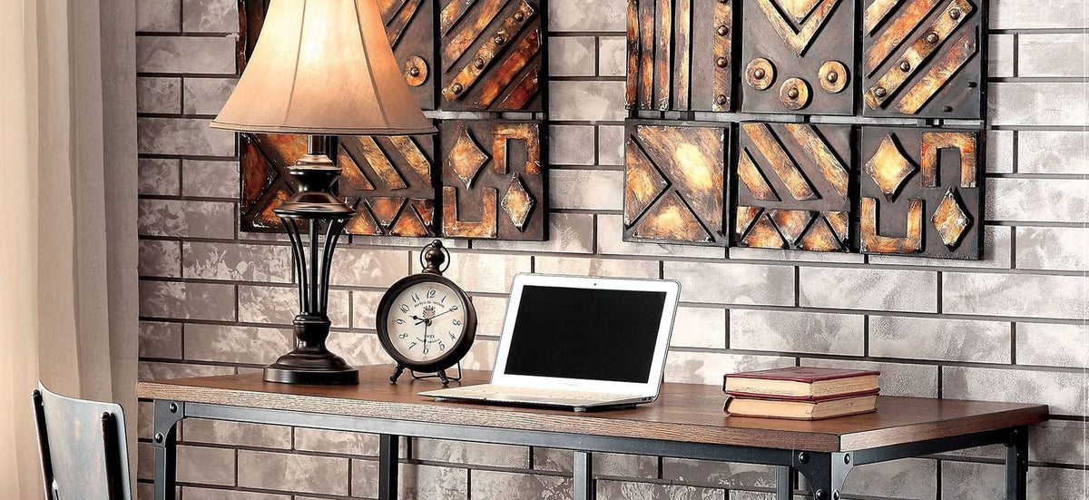 Industrial Computer Desk - Antique Black Metal Shelves