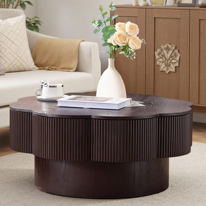 Dark Brown Blossom Coffee Table with Storage 31.5" MDF for Living Room