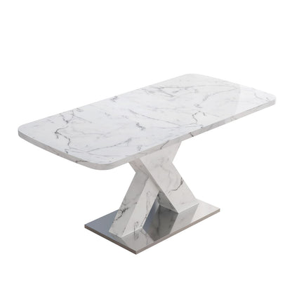 Modern White Dining Table - Stretchable Rectangle, MDF Steel