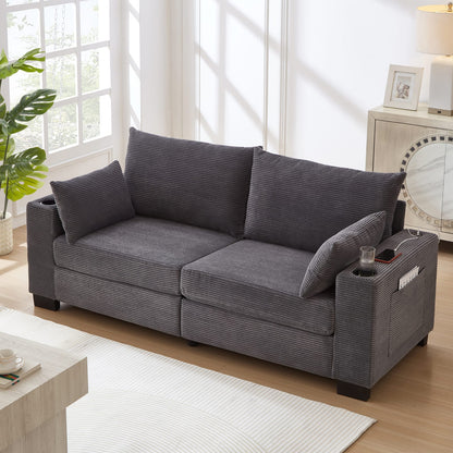 Gray Foam+Spring Sofa with USB Ports for Modern Living Room Seating