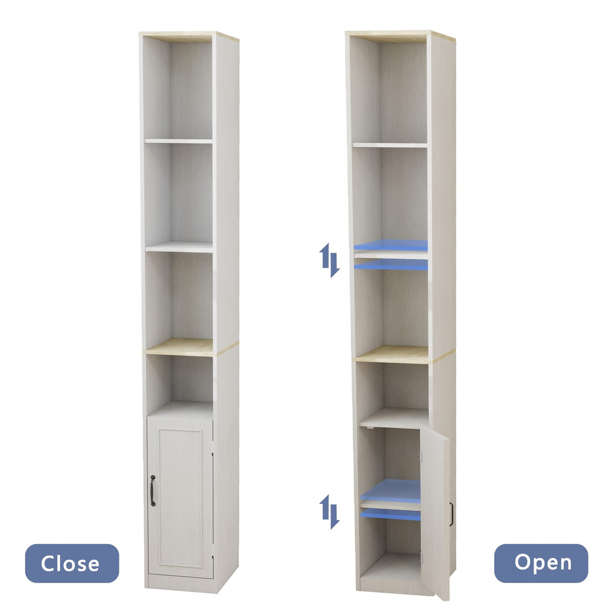 Tall Slim Storage Cabinet in Ancient White MDF for Living Room or Study