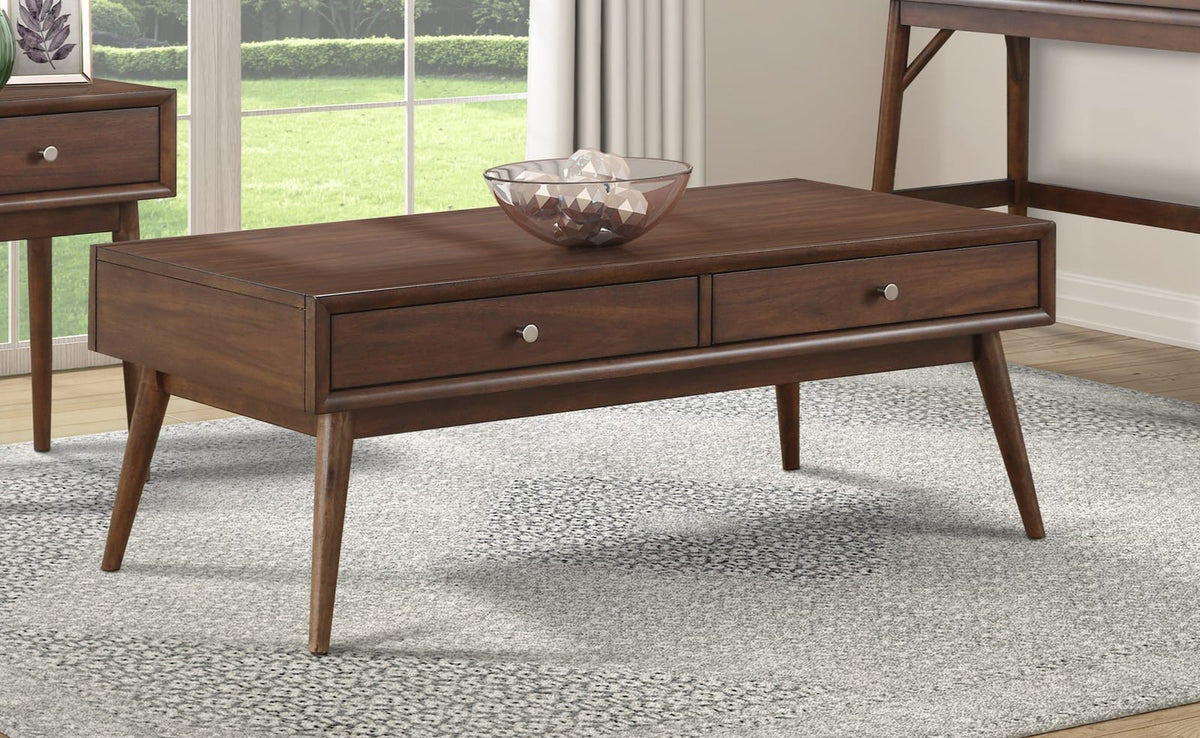 Brown Wood Coffee Table with Drawers - 48" x 24"