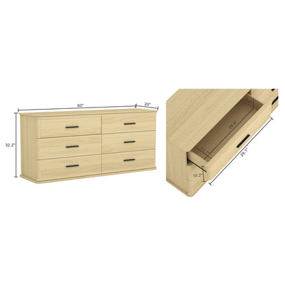 Dresser in Natural Oak - 60" Dresser with Six Drawers