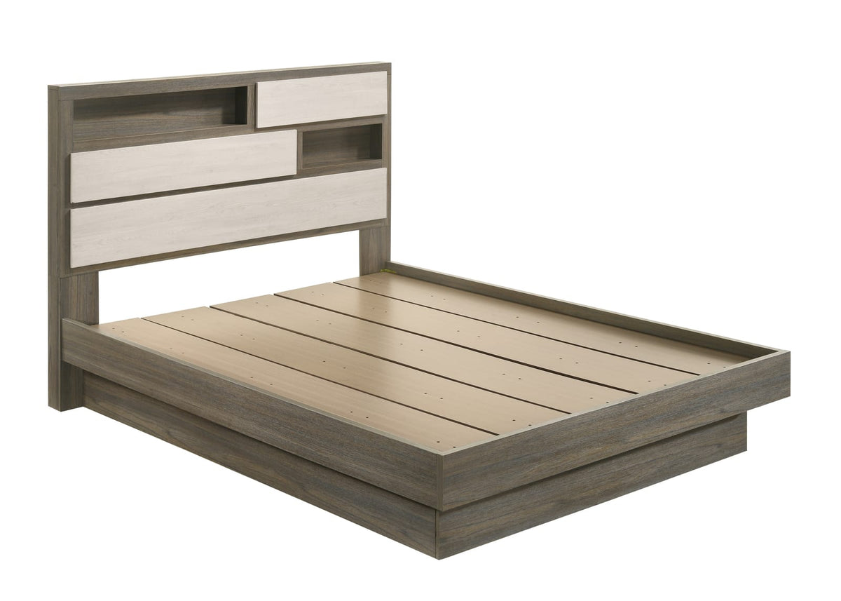 Gem Modern Style King Bed - Beige Brown Wood Frame