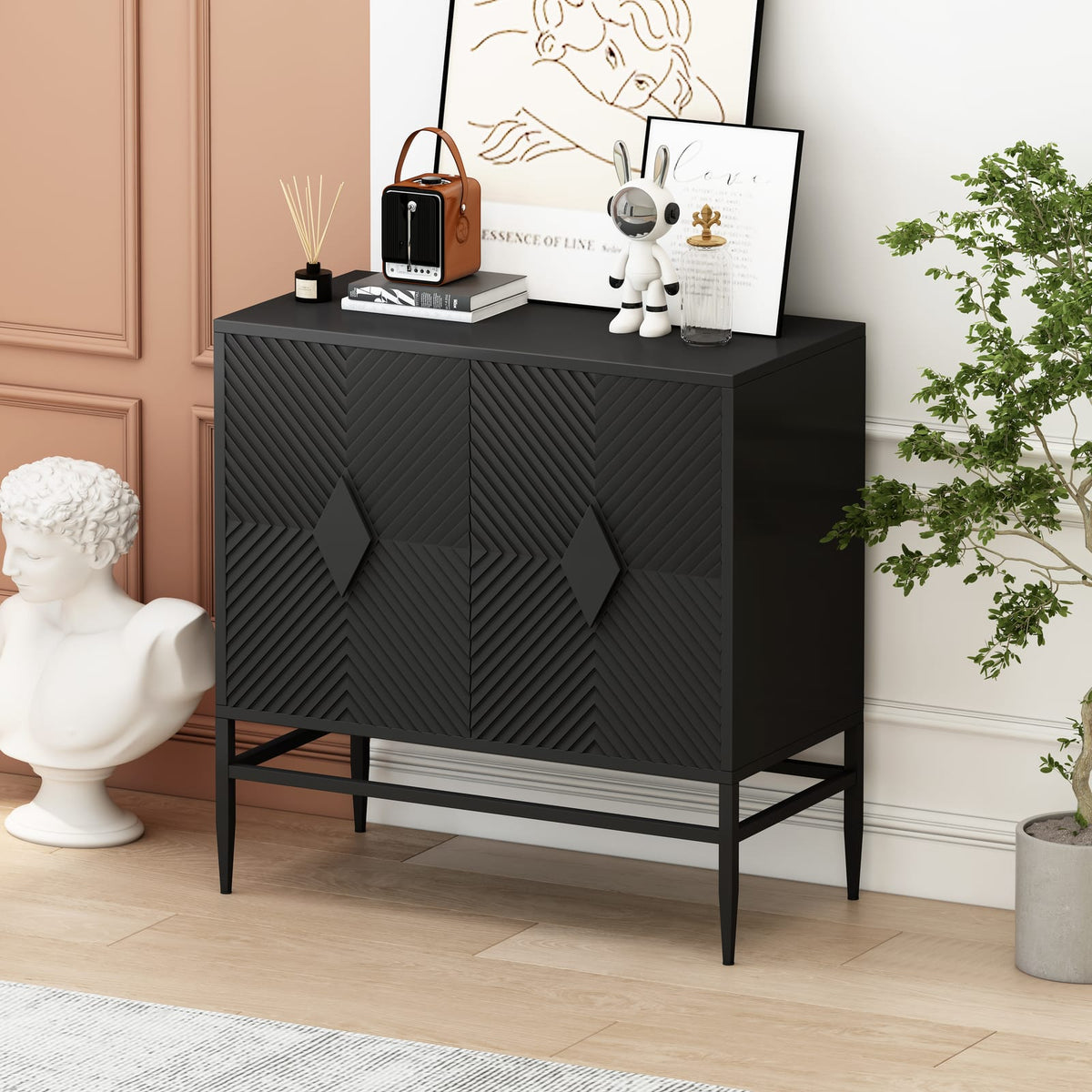 Black Accent Chest Storage Cabinet - 31.5" Modern Style