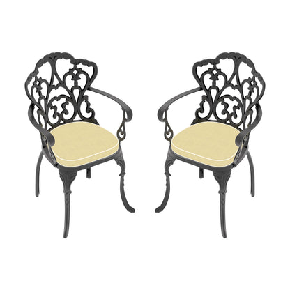 Cast Aluminum Patio Dining Chair 2PCS With Black Frame and Beige Cushions