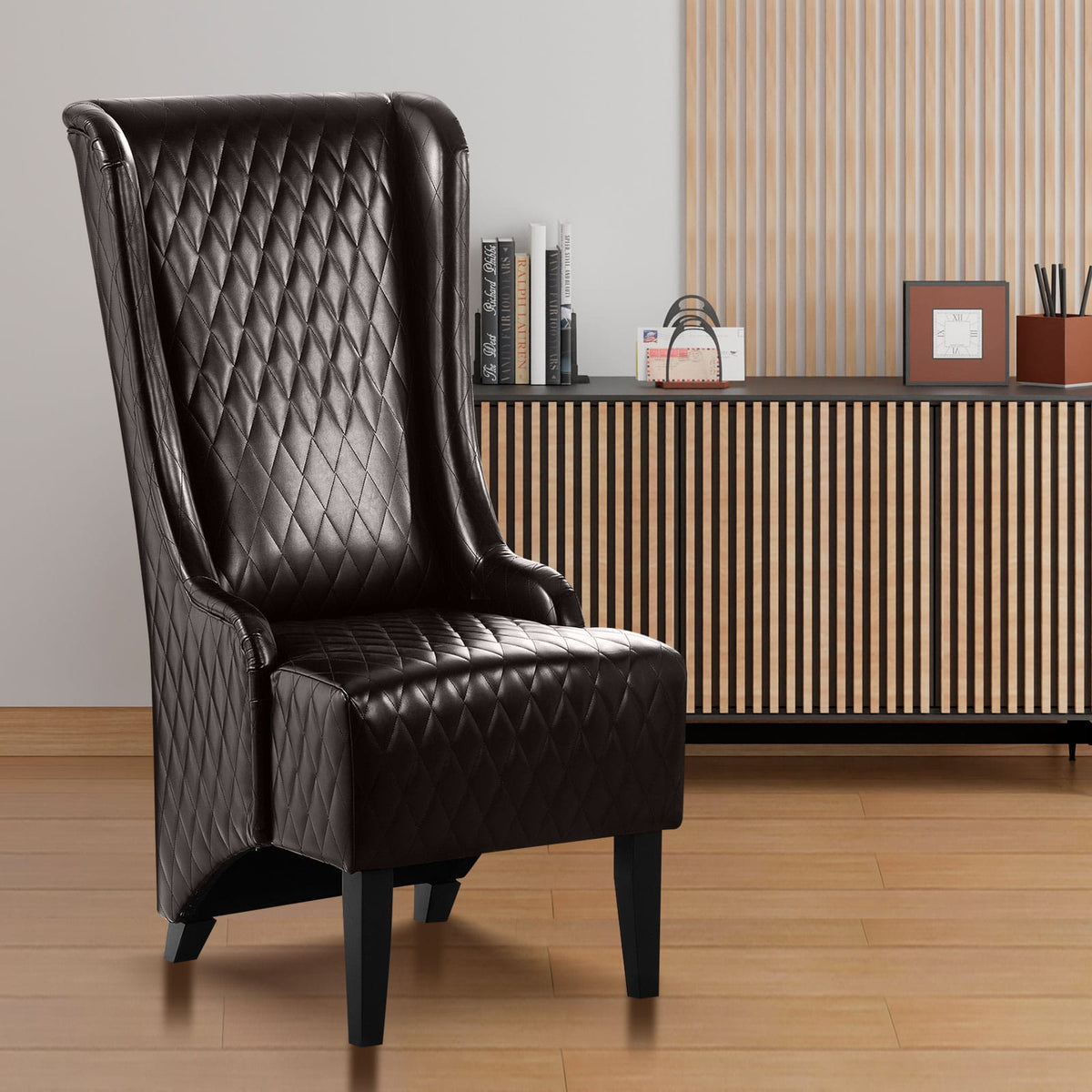 23" Wide Dark Brown Faux Leather Accent Chair - High Back, Soft Padded