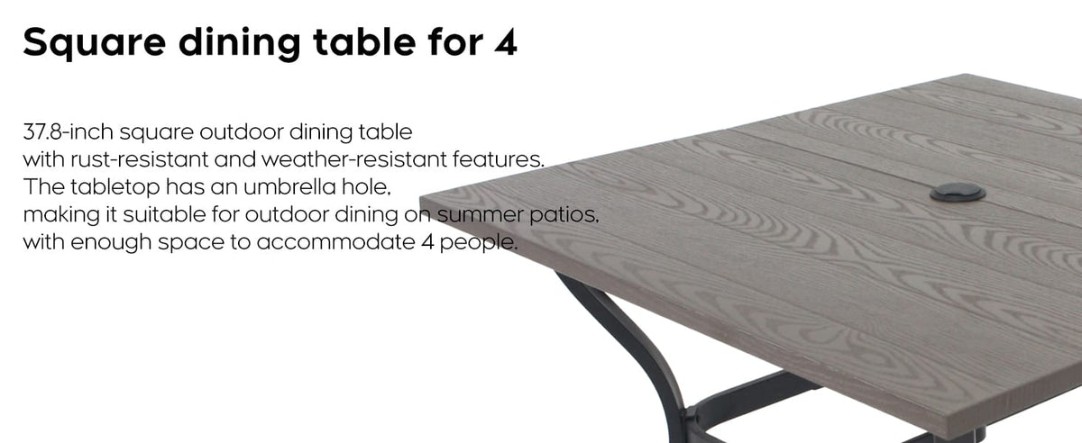 Natural Farmhouse Dining Table - Metal Desk with Umbrella Hole, 37"