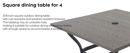 Natural Farmhouse Dining Table - Metal Desk with Umbrella Hole, 37"