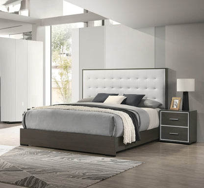 Gray Beige Twin Size Panel Bed Button Tufted Headboard