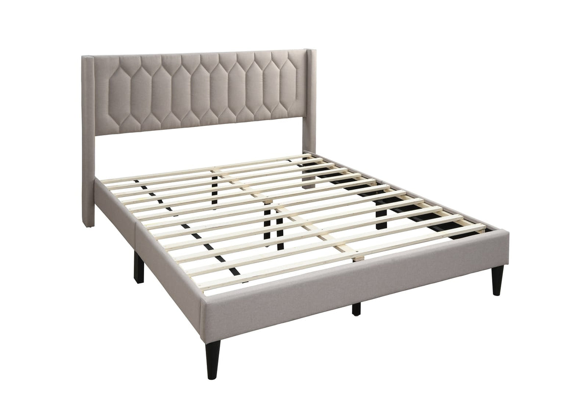Modern Queen Bed Frame - Light Brown Burlap Headboard