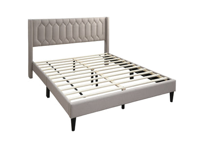 Modern Queen Bed Frame - Light Brown Burlap Headboard