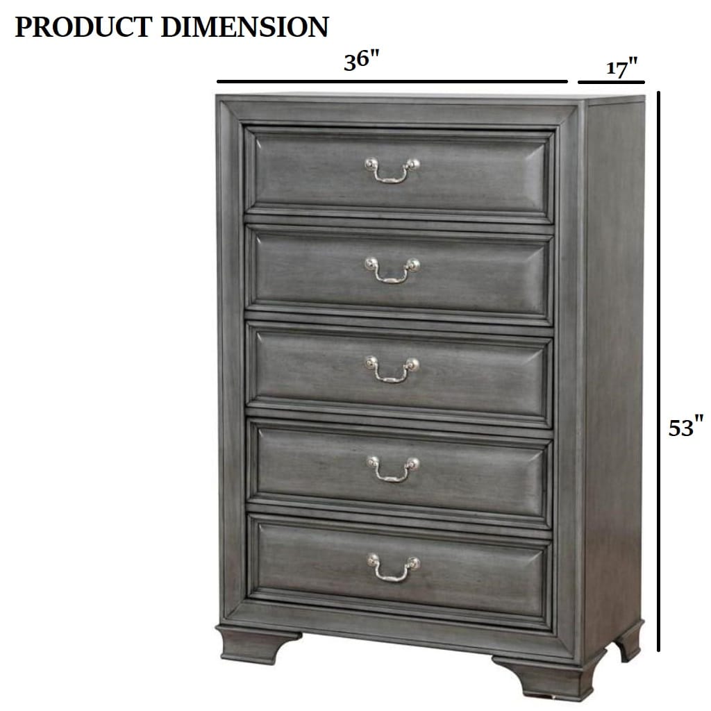 Gray Solid Wood Bedroom Dresser - 36" Wide