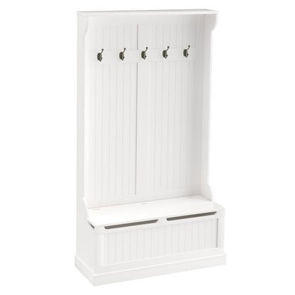 Living Room 3-in-1 Entryway Hall Tree - Cream White MDF Storage Bench with Coat Hooks