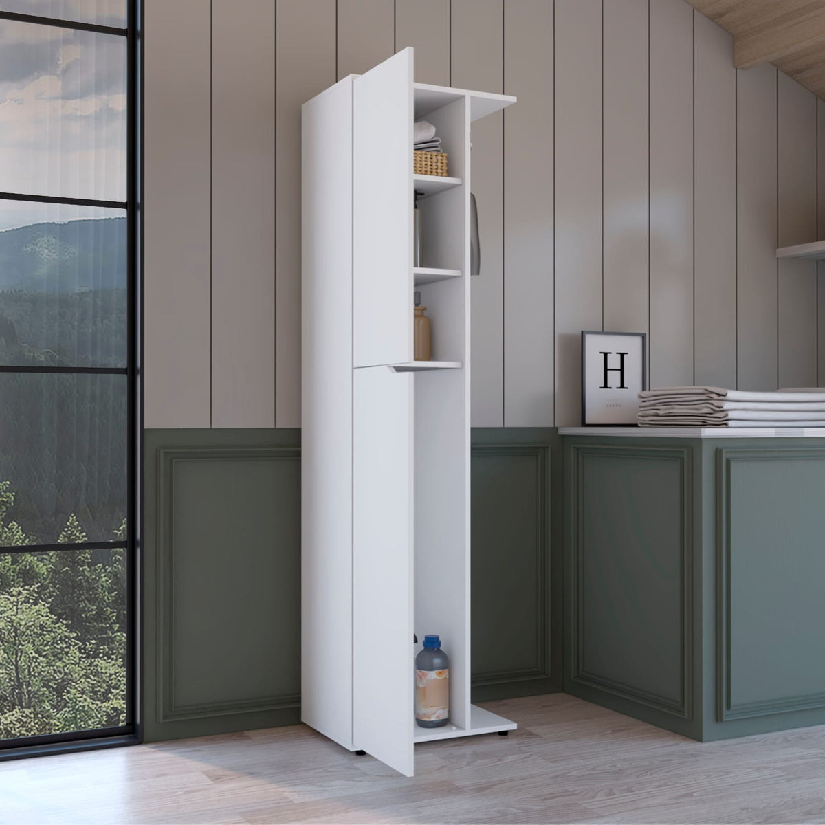 Austin Storage Broom Closet White - Modern Cabinet for Cleaning Tools