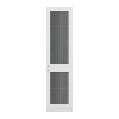 White Bookcase Cabinet with Glass Doors - 5 Shelves for Living Room