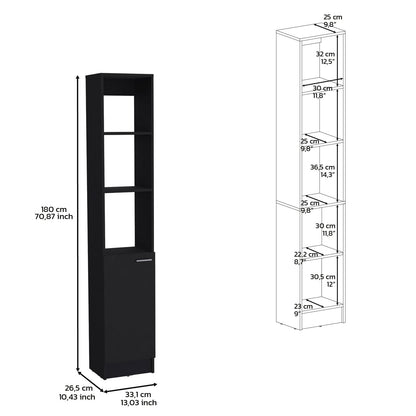 Linen Cabinet, 1 Door, Black - Adjustable Shelves
