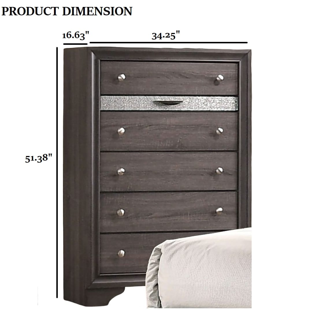 Gray Solid Wood Chest Drawers Bedroom Dresser with Hidden Jewelry Drawer