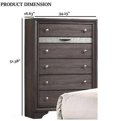 Gray Solid Wood Chest Drawers Bedroom Dresser with Hidden Jewelry Drawer