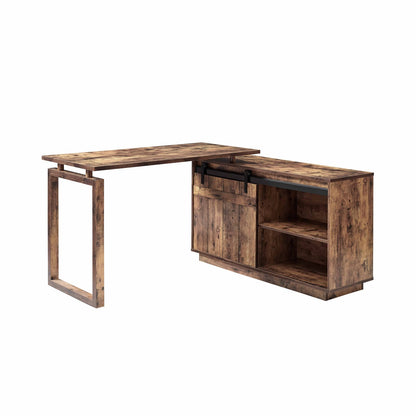 L-Shaped Desk with Storage Credenza - Brown for Home Office