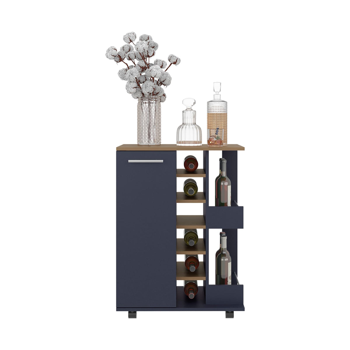 Multicolor Particle Board Kitchen Wine Rack Cabinet with Casters