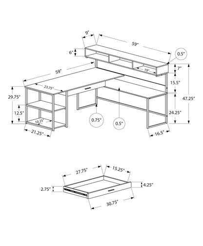 L-Shaped Corner Computer Desk with Storage - White MDF