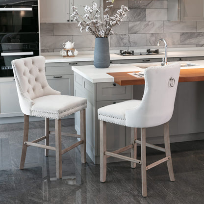 Beige Velvet Barstools Set of 2 - Modern Dining Chairs