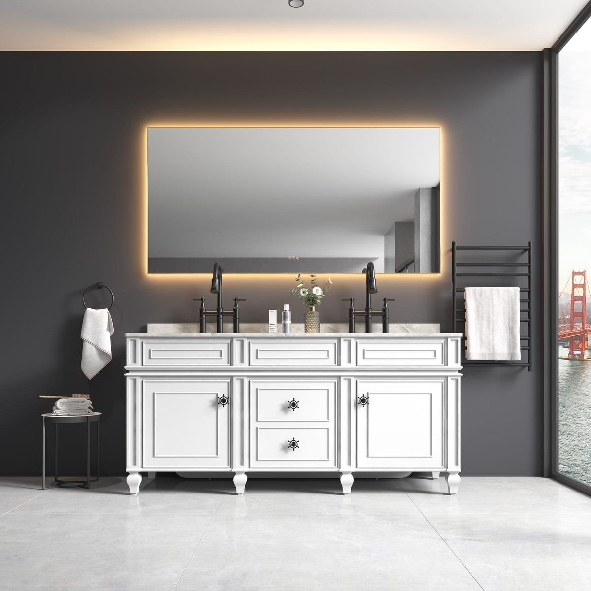 Gold Aluminium Bathroom Mirror with LED Lights