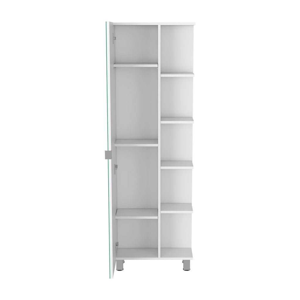 White Bathroom Linen Cabinet with Mirror - 62" Tall