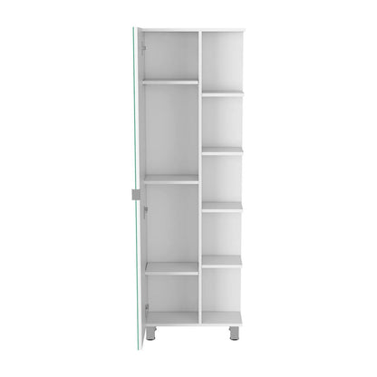 White Bathroom Linen Cabinet with Mirror - 62" Tall