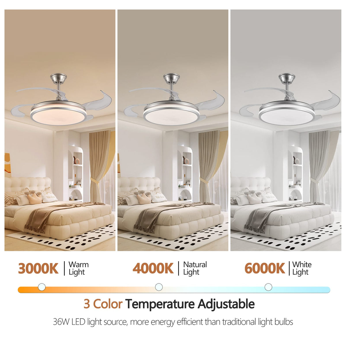 42 Inch LED Ceiling Fan with Remote - Chrome Iron