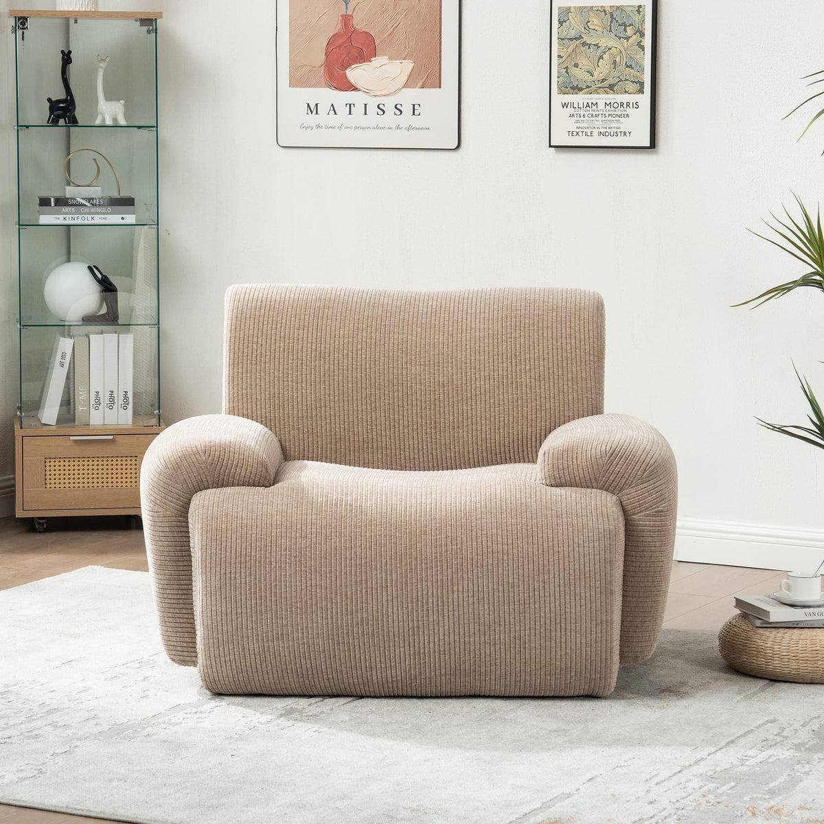 Taupe Chenille Accent Chair - 42" Wide Sofa, Bedroom Lounger for Living Room