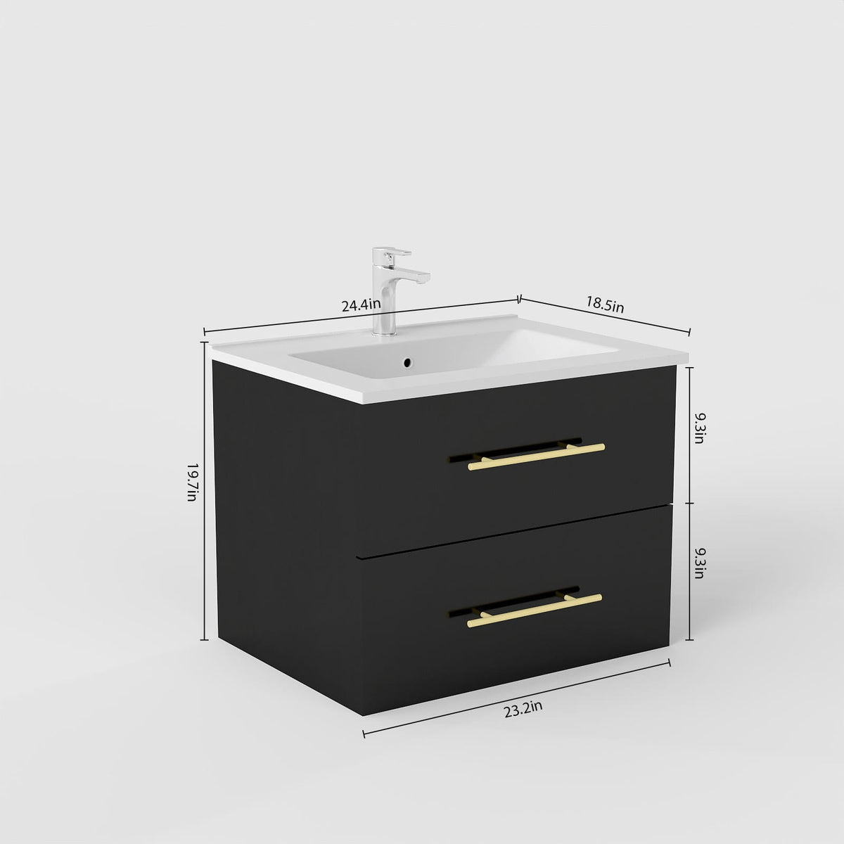 24-Inch Wall Mounted Bathroom Vanity with Sink Combo - Black MDF